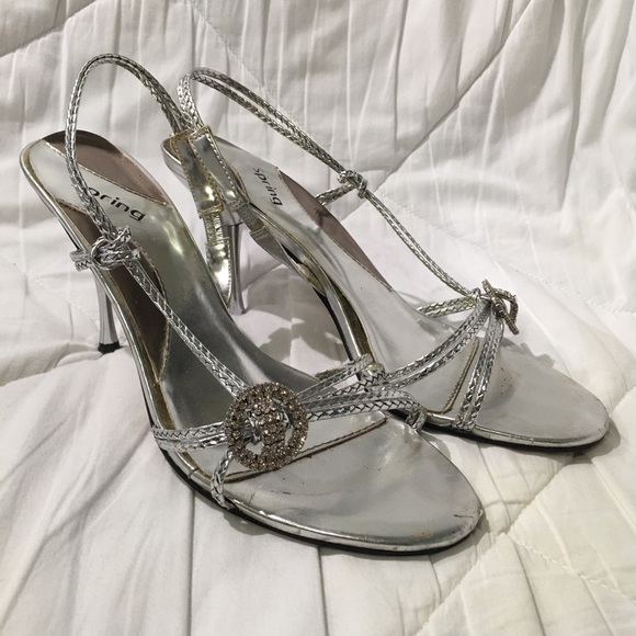 Call It Spring Silver Strappy 3.5” Heels - Picture 3 of 11